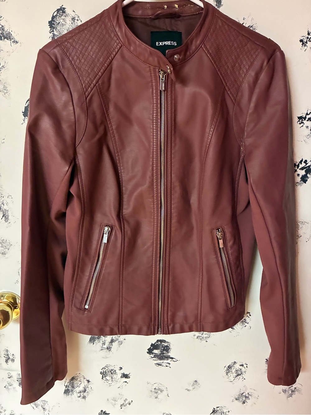 Express Women's Wine Faux Leather Moto Jacket